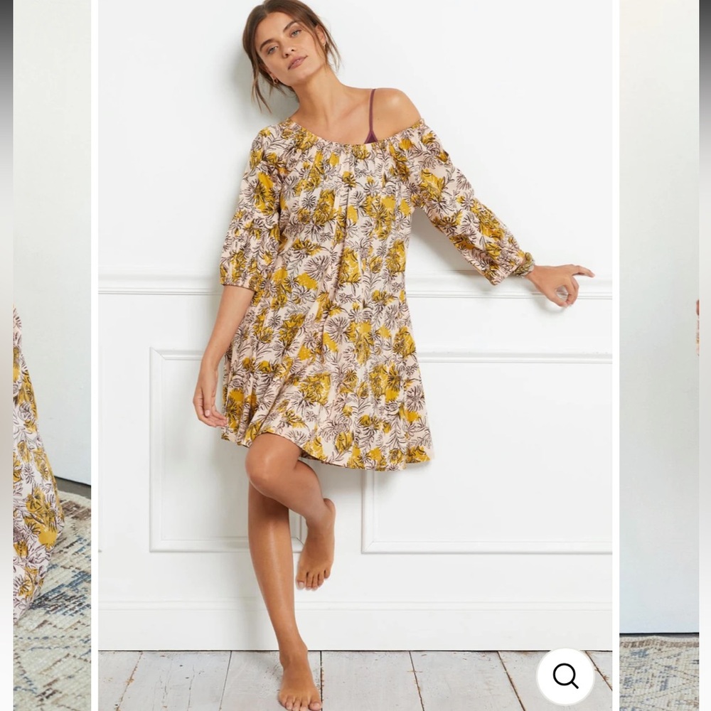 Daily Practice Anthropologie Mollie Tunic Dress Floral Off Shoulder Cover Up S